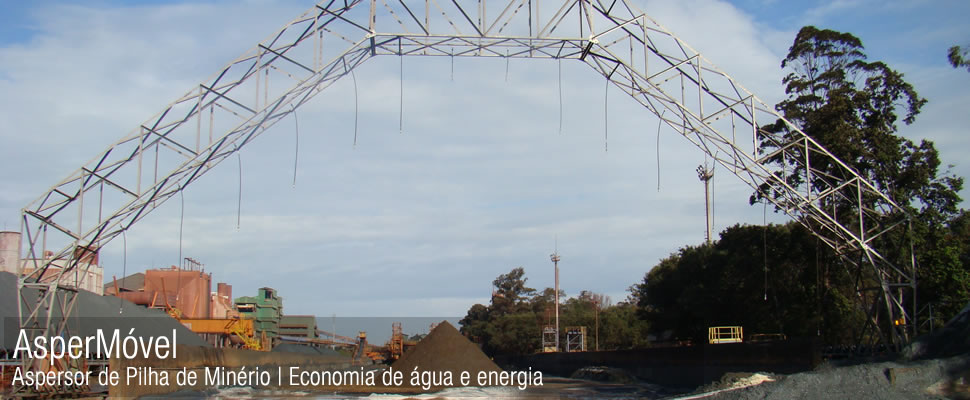 Sistema mvel de asperso. Economia de gua e energia atravs da aplicao de polmeros em pilhas de minrios para locais com incidncia de ventos.